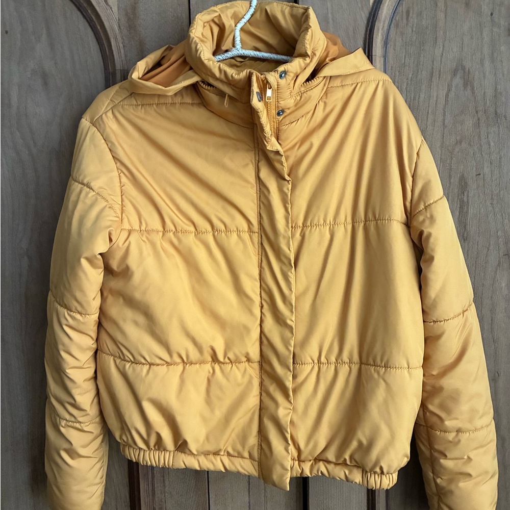 Cotton On Outdoor Puffer Jacket in a mustard yellow color